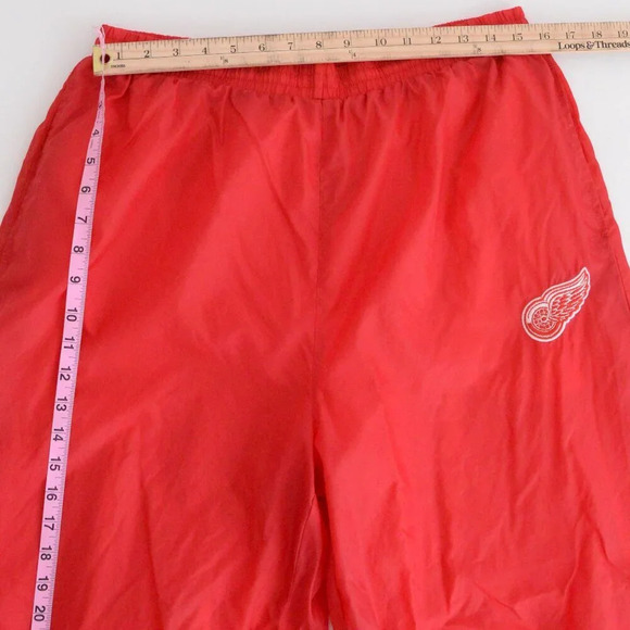 VTG 80S NHL Detroit Red Wings Cotton Lined String Waist Nylon Track Slush Pants - Picture 4 of 9